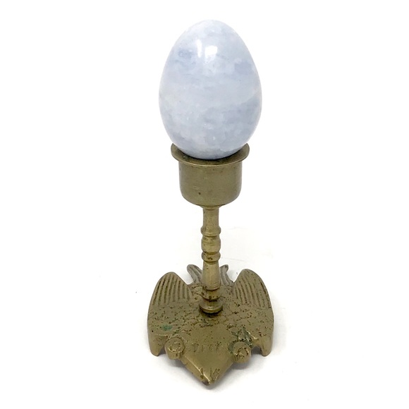 Crow Raven Sparrow Candle Holder Blue Calcite Egg - Picture 4 of 16